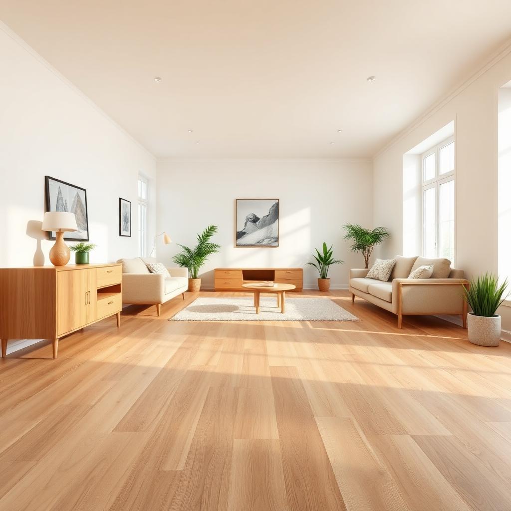 Naturel eiken laminaatvloer in lichte woonkamer