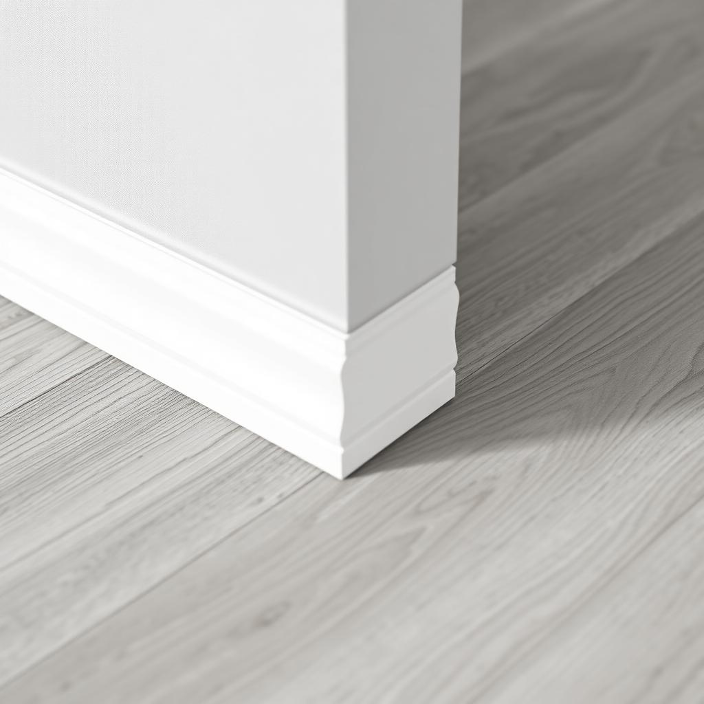 Moderne witte overzet plint in hoekdetail